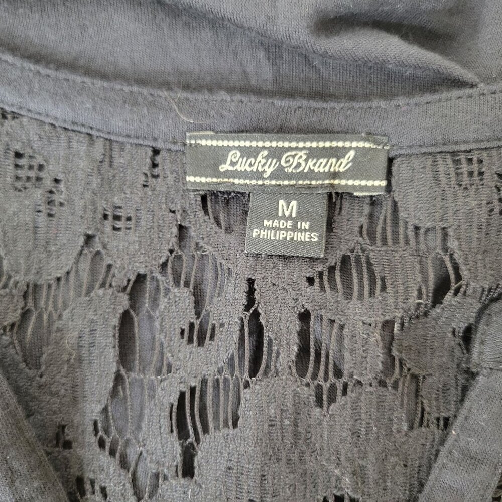 Lucky Brand Black Lace Button Front Blouse Size Medium - Picture 2 of 3